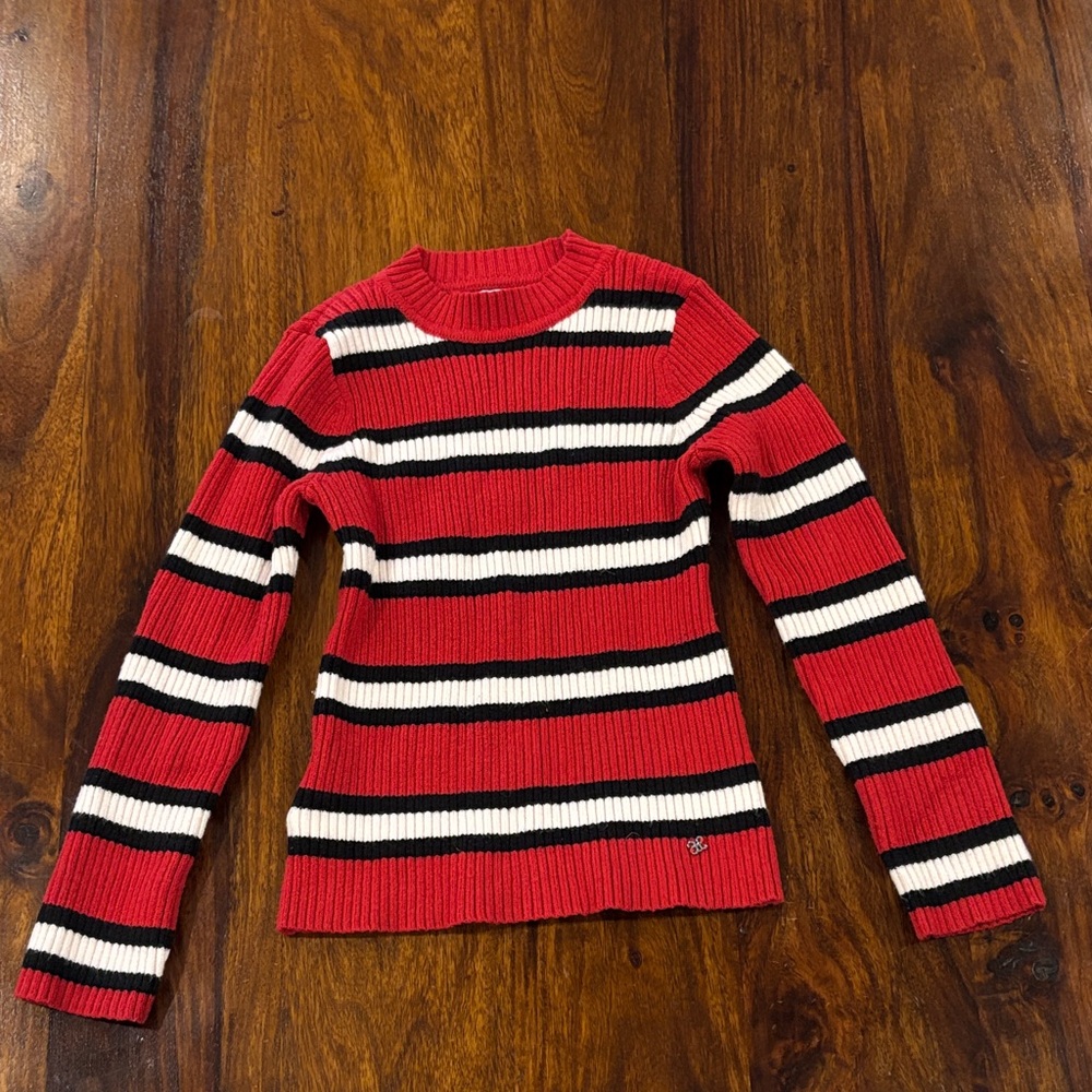 Abel & Lula Size 6 Red, Black, and White Striped Sweater